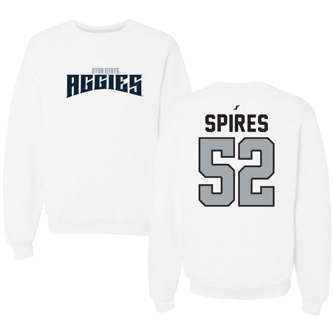 Utah State University Football White Classic Crewneck - #52 Blaine Spires