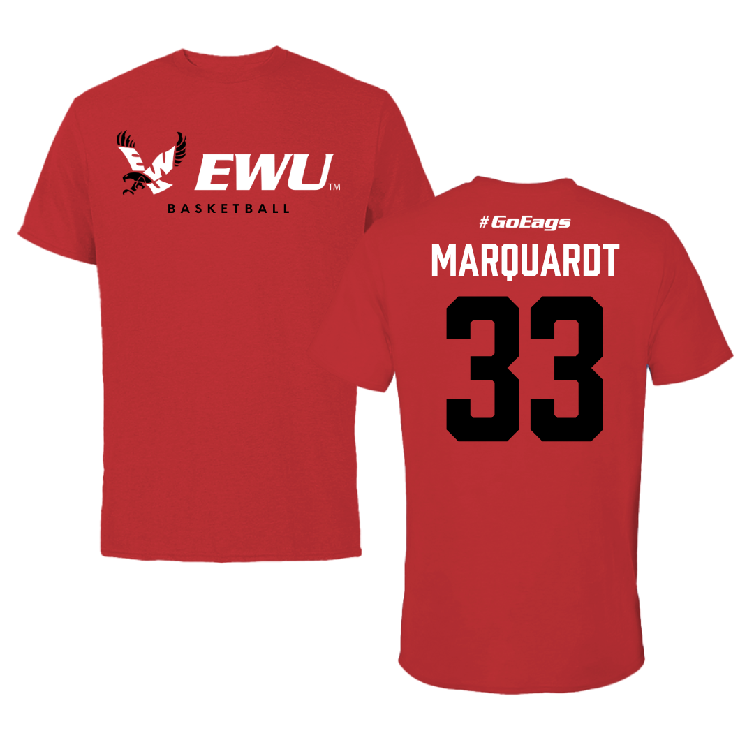 Eastern Washington University Basketball Red Block Tee - #33 Emmett Marquardt