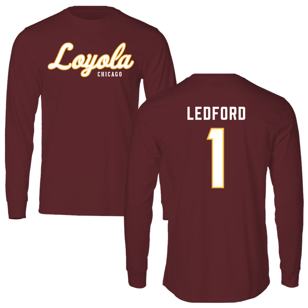 Loyola University-Chicago Volleyball Maroon Performance Long Sleeve - #1 Charlie Ledford