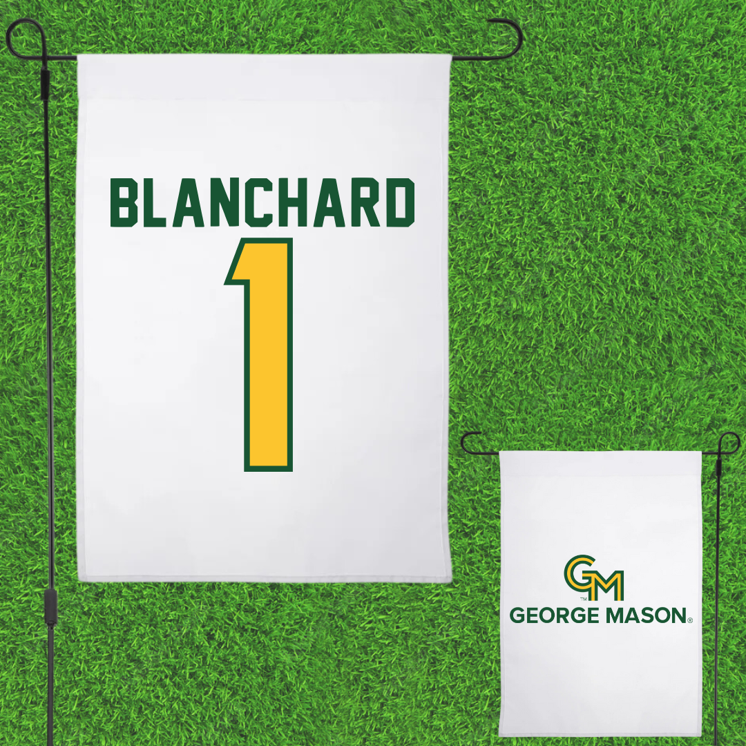 George Mason University Baseball White Garden Flag - #1 Evan Blanchard