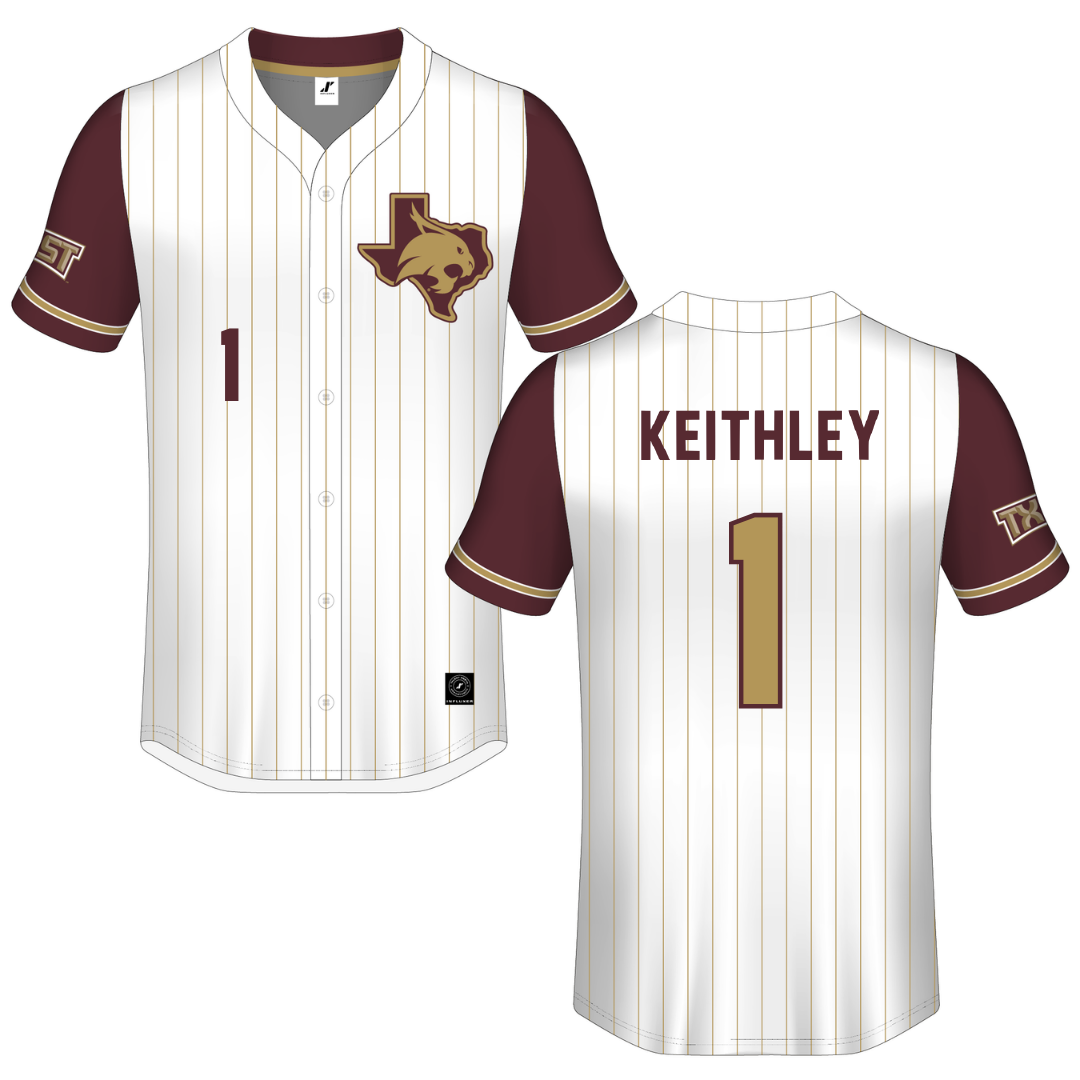 Texas State University White Pinstripe Button-Down Jersey - #1 Carson Keithley