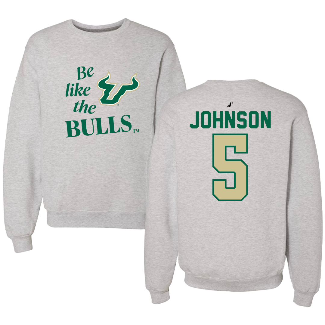 University of South Florida Volleyball Light Gray Be Like Us Crewneck - #5 Tatiana Johnson