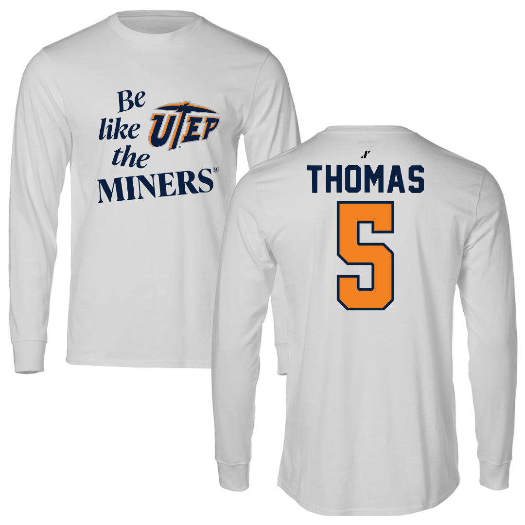 University of Texas at El Paso Football Light Gray Be Like Us Performance Long Sleeve - #5 Kam Thomas
