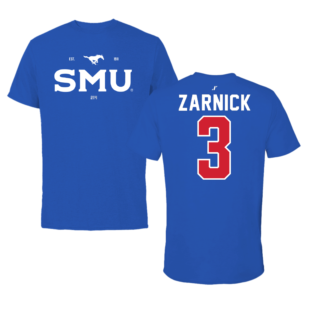 Southern Methodist University Soccer Blue General Performance Tee - #3 Owen Zarnick