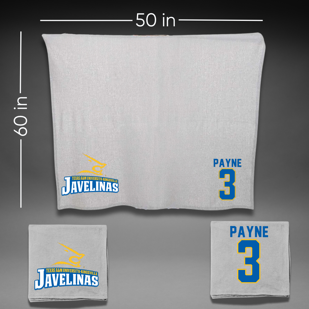 Texas A&M University-Kingsville Basketball Gray Javelinas Blanket - #3 Isaiah Payne