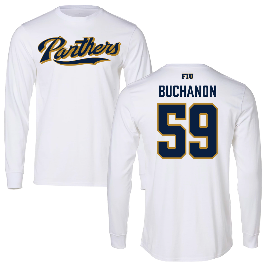 Florida International University Football White Panthers Long Sleeve - #59 Jaheim Buchanon
