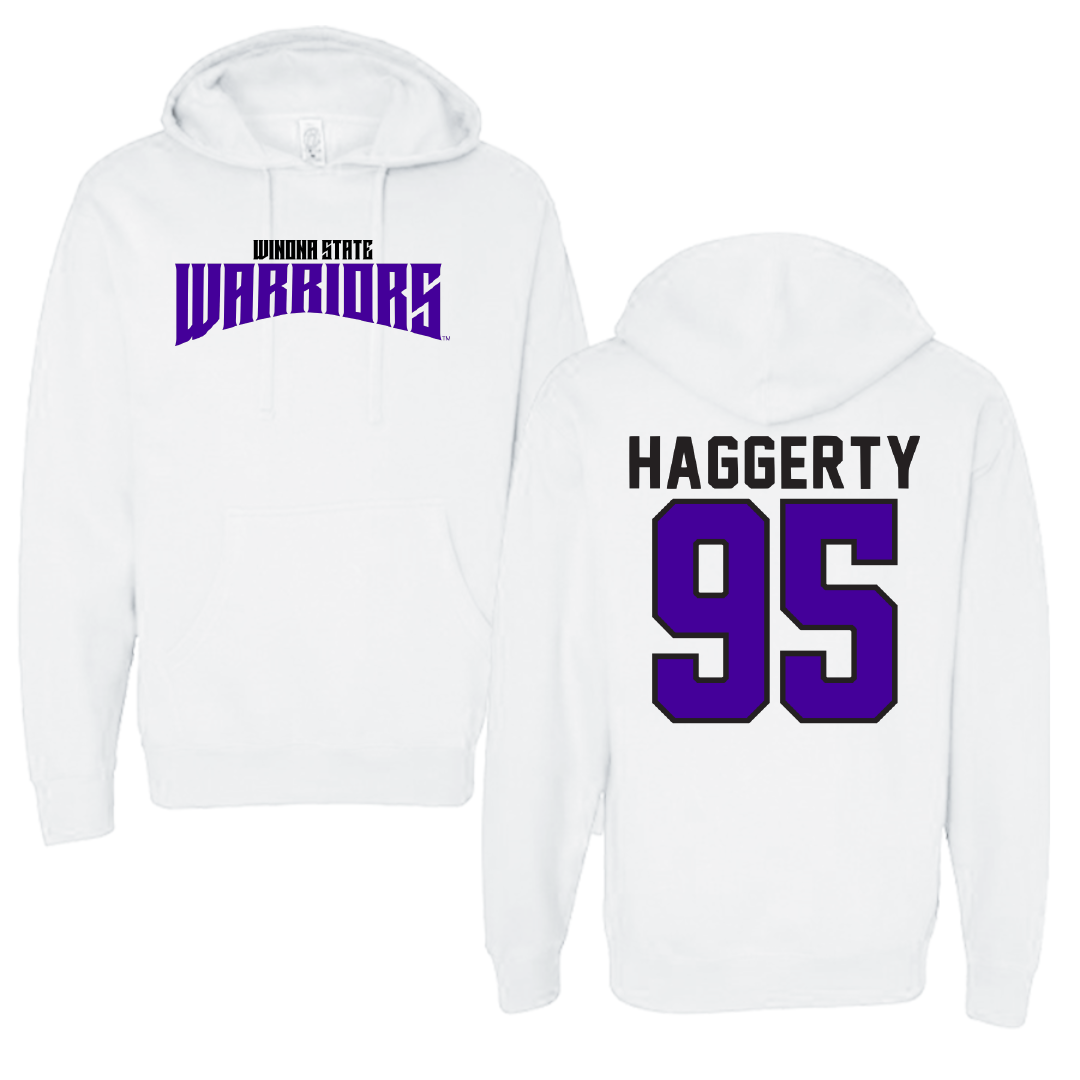 Winona State University Football White Classic Hoodie - #95 Conner Haggerty