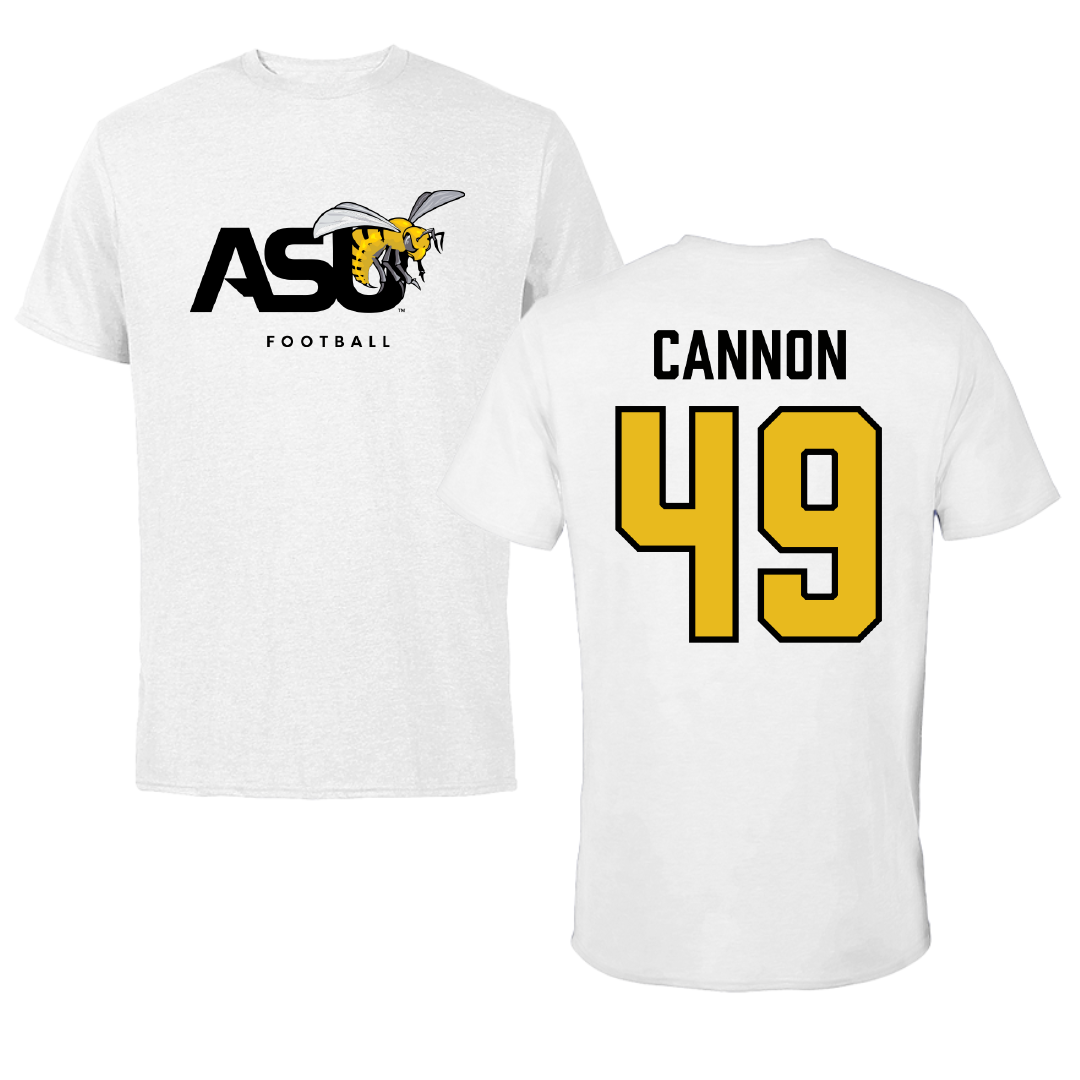 Alabama State University Football White ASU Performance Tee - #49 Baylor Cannon