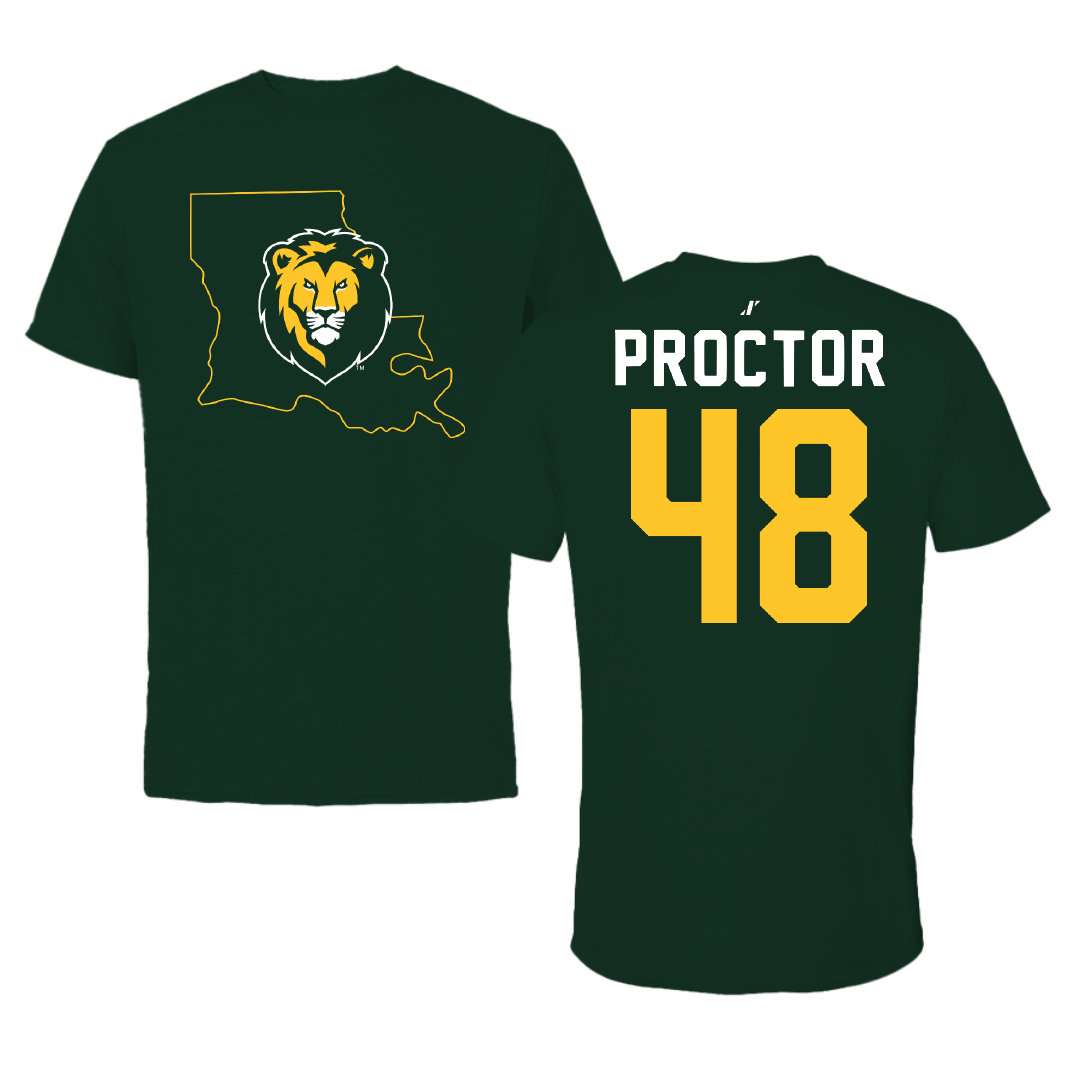 Southeastern Louisiana University Football Forest Green State Tee - #48 Kaleb Proctor