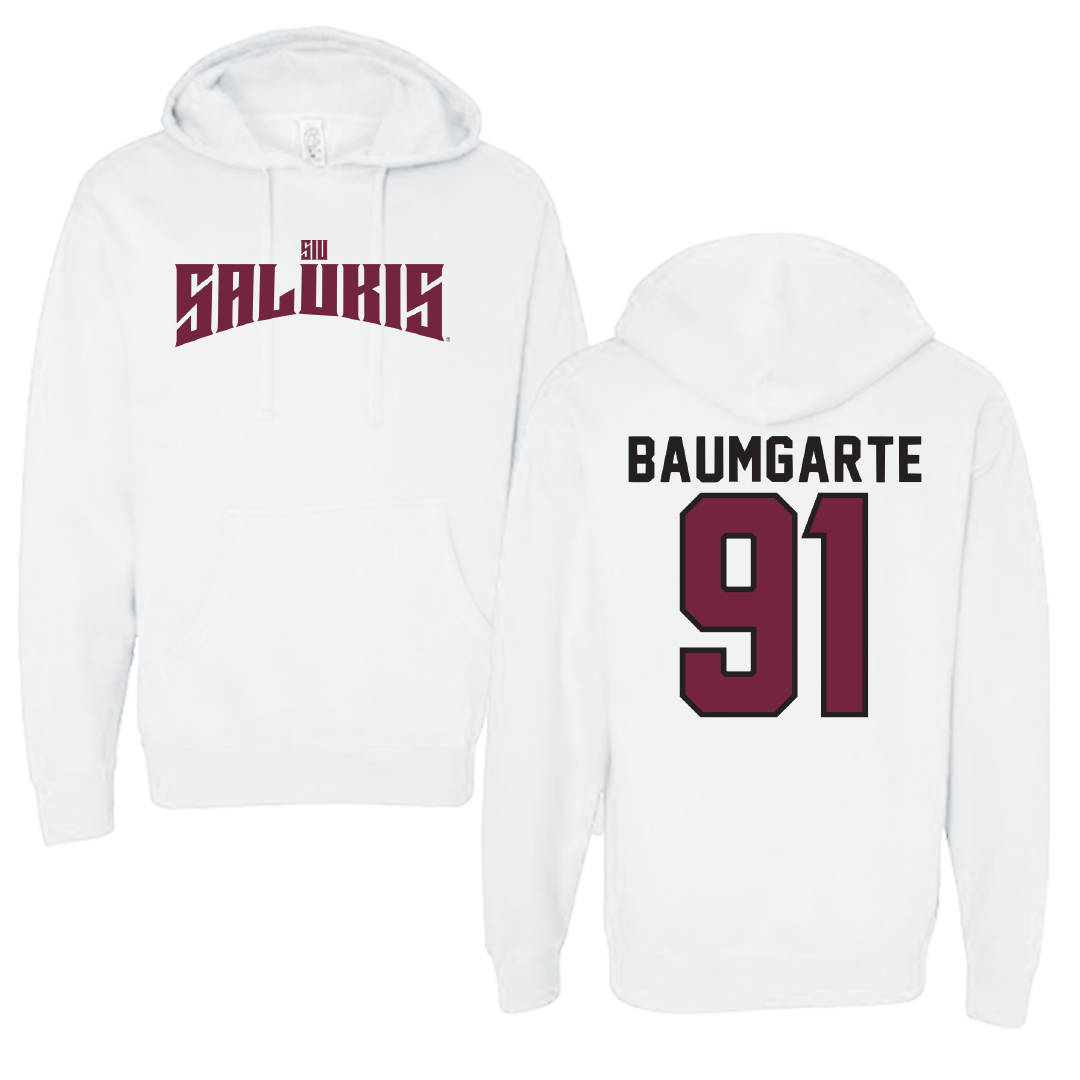 Southern Illinois University at Carbondale Football White Classic Hoodie - #91 Jake Baumgarte
