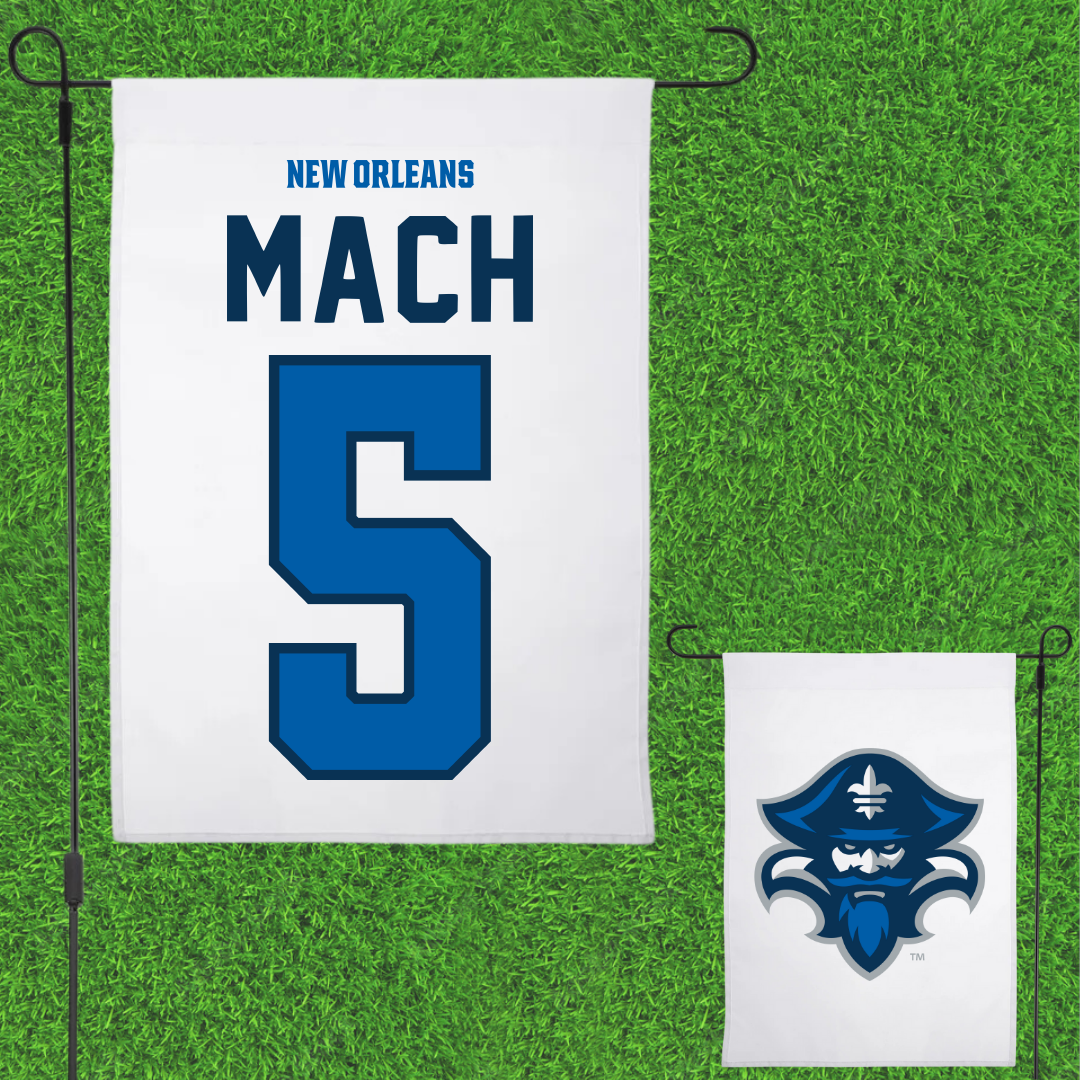 University of New Orleans Baseball White Garden Flag - #5 Dylan Mach