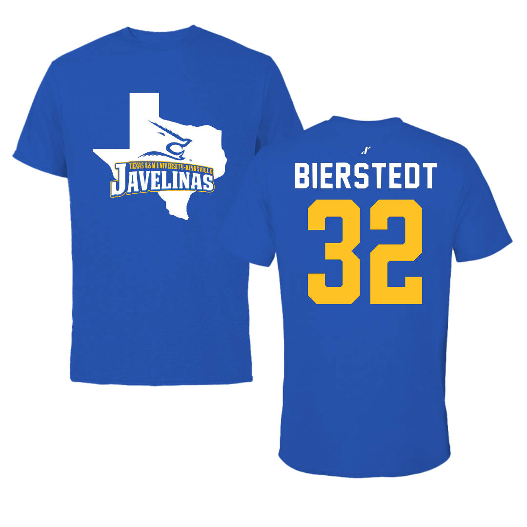Texas A&M University-Kingsville Baseball Blue State Tee - #32 Hondo Bierstedt