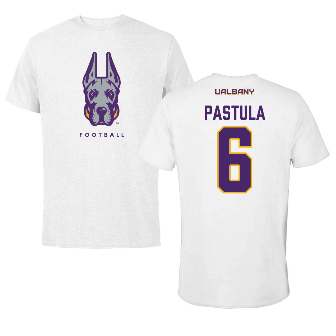 University at Albany Football White Mascot Tee - #6 Tyler Pastula