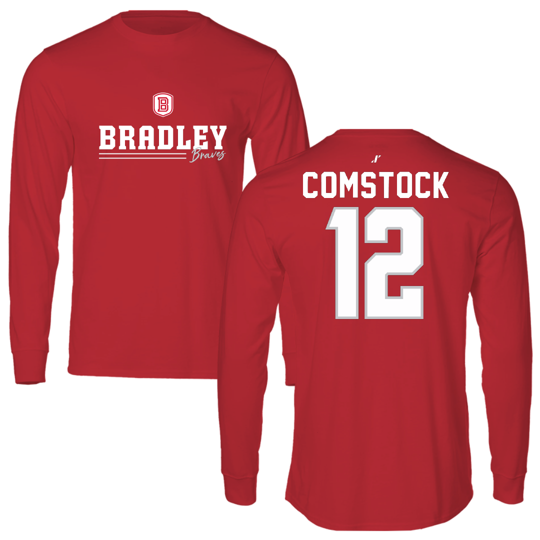 Bradley University Softball Red General Performance Long Sleeve - #12 Austin Comstock