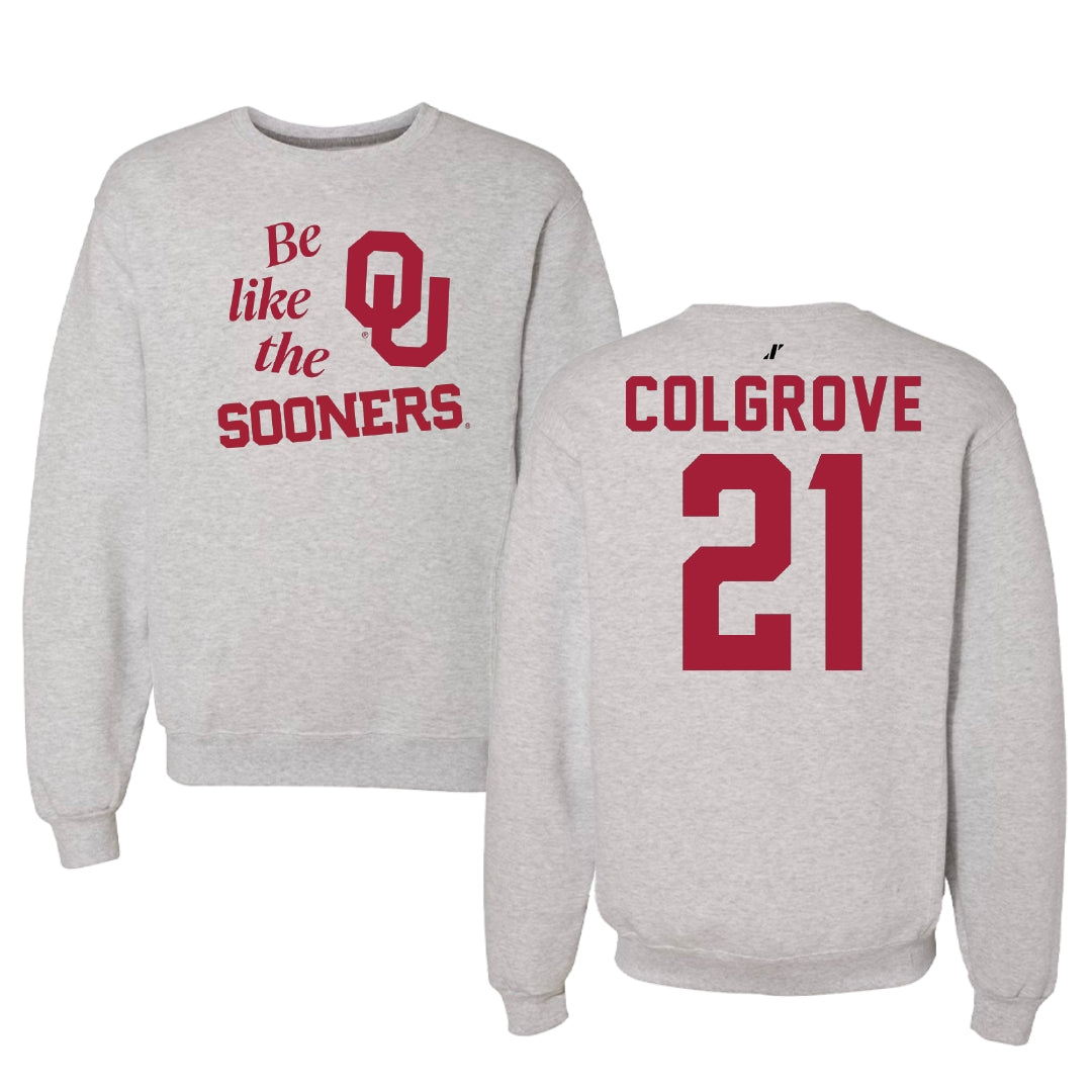 University of Oklahoma Football Light Gray Be Like Us Crewneck - #21 Braylon Colgrove
