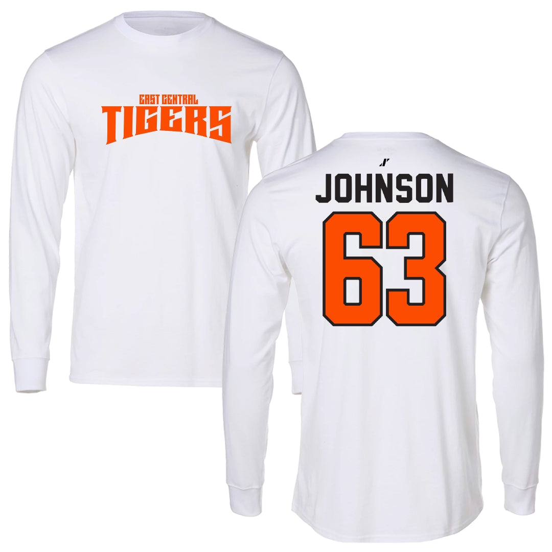 East Central University Football White Classic Performance Long Sleeve - #63 Tyson Johnson