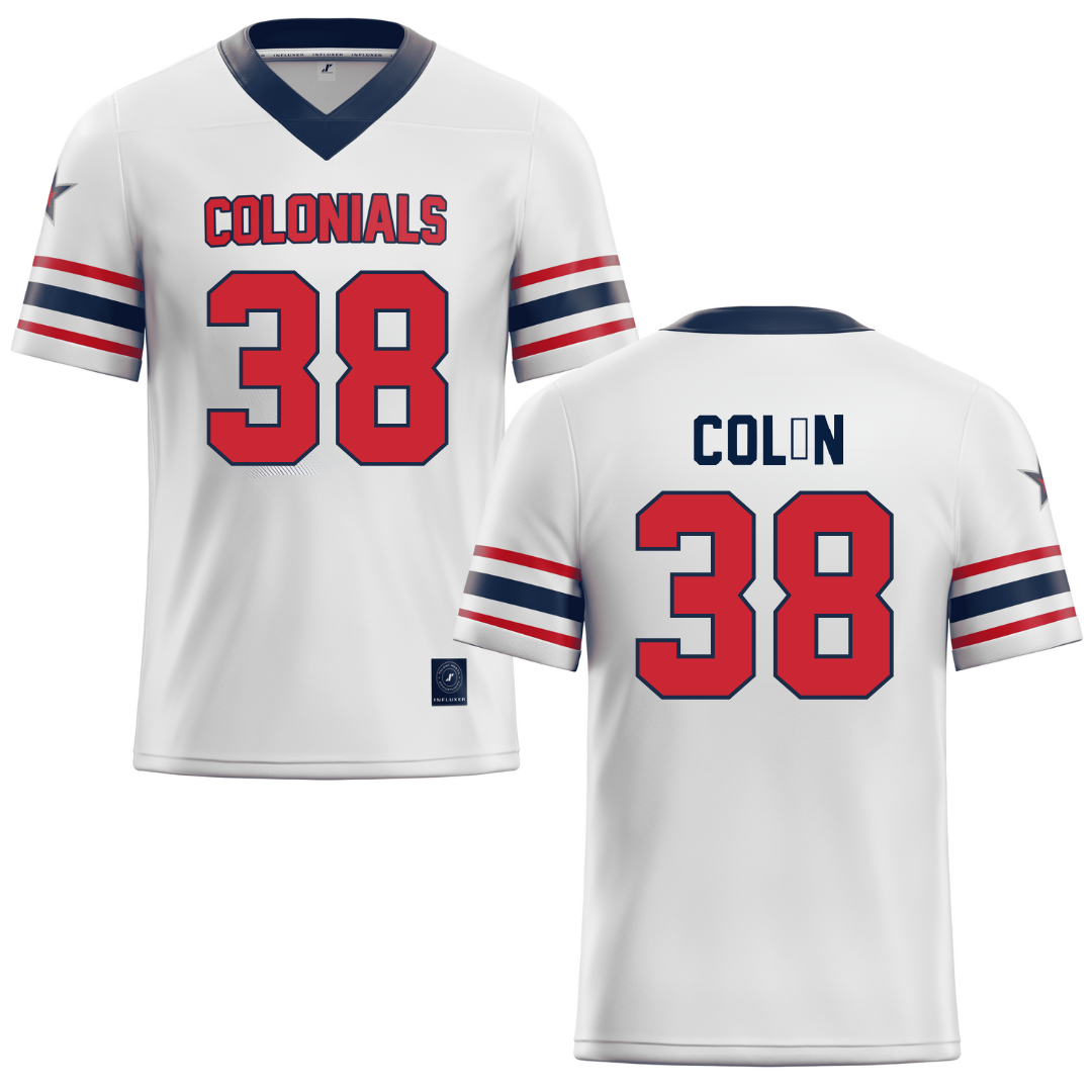 Robert Morris University White Lacrosse Jersey - #38 Sam Colón