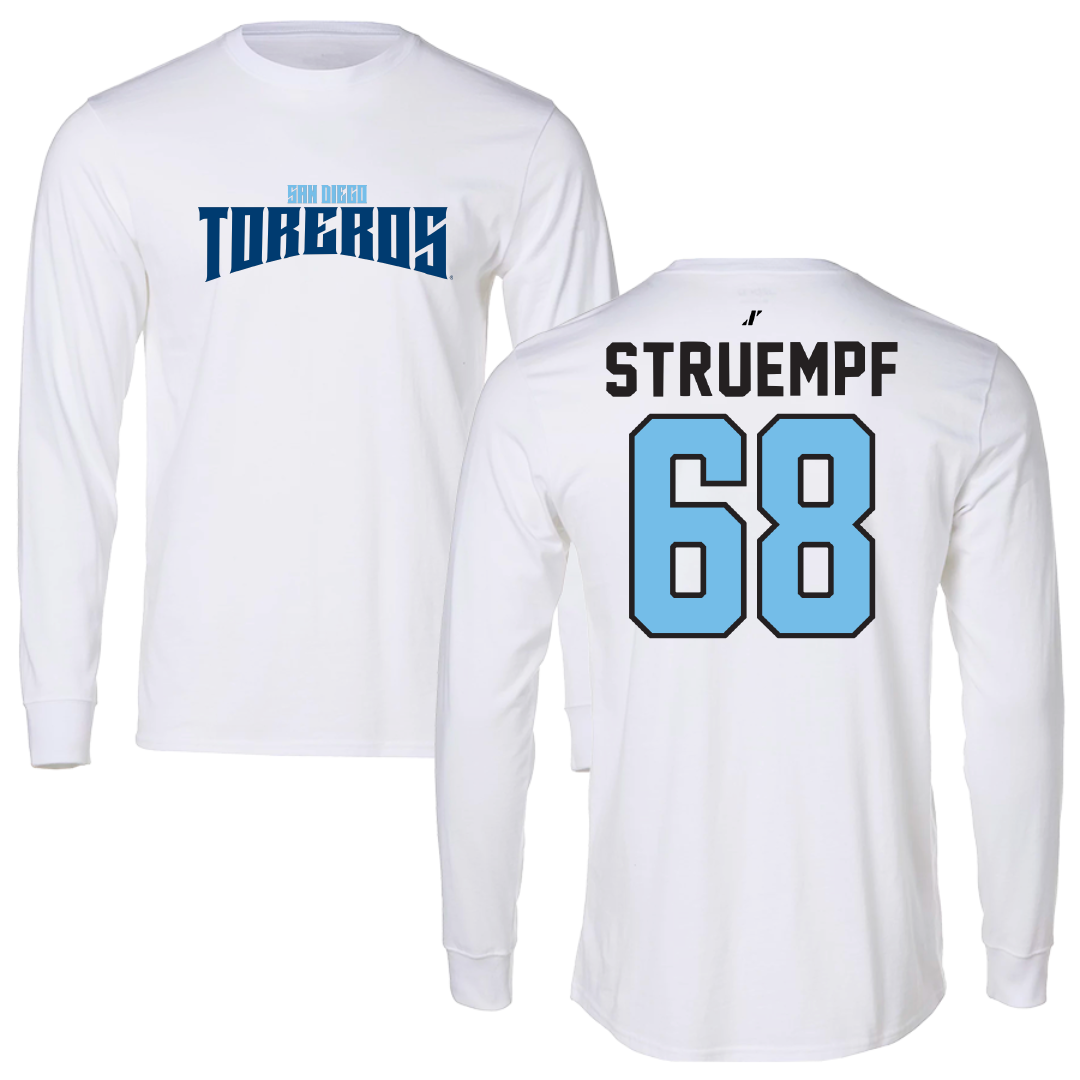 University of San Diego Football White Classic Long Sleeve - #68 Nick Struempf