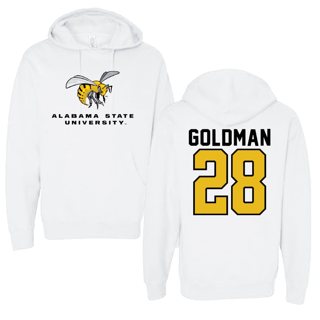 Alabama State University Soccer White Block Hoodie - #28 Morgan Goldman