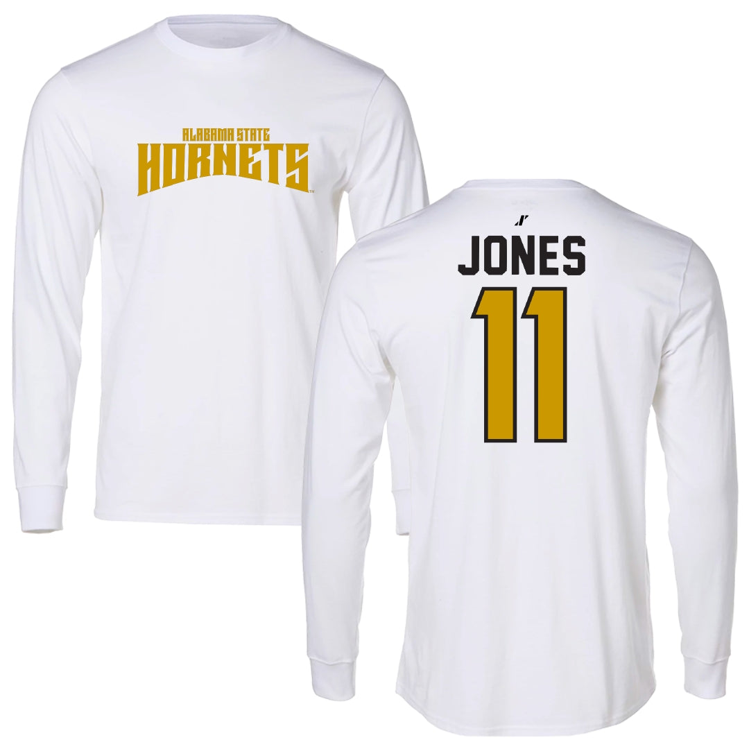 Alabama State University Football White Classic Performance Long Sleeve - #11 Jalen Jones