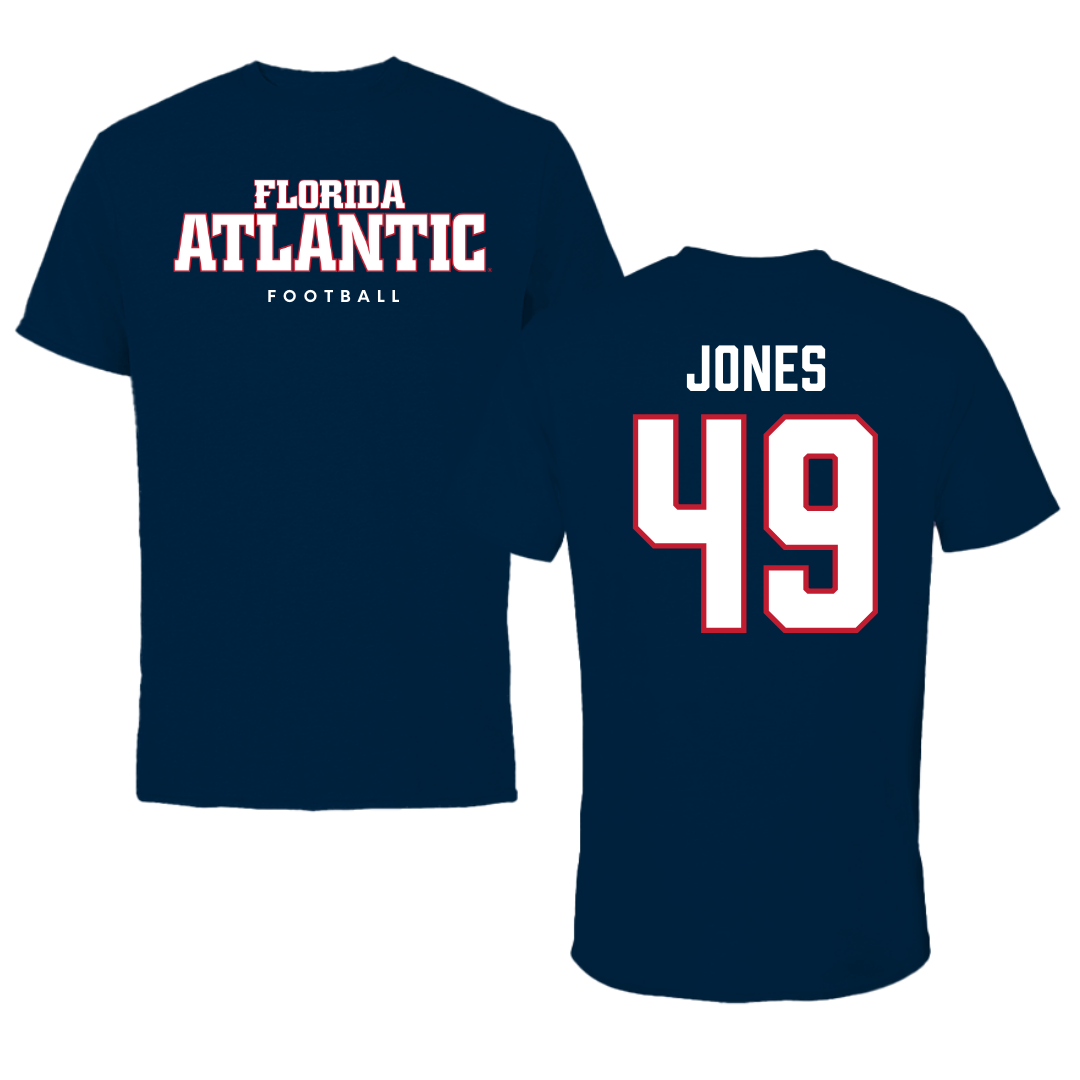Florida Atlantic University Football Navy Block Tee - #49 Chris Jones