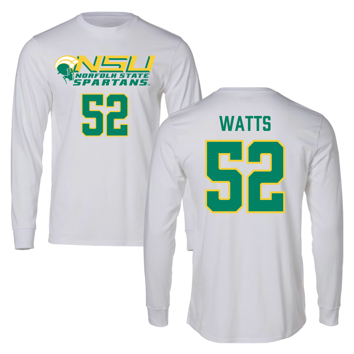 Norfolk State University Football White Long Sleeve - #52 Matthieu Watts