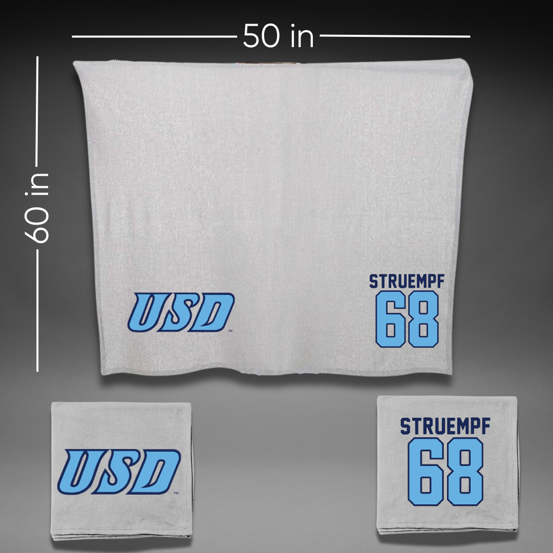 University of San Diego Football Gray Blanket - #68 Nick Struempf