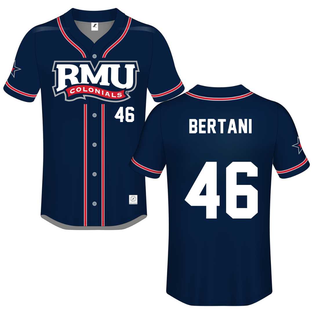 Robert Morris University Navy Button-Down Jersey - #46 Bailee Bertani
