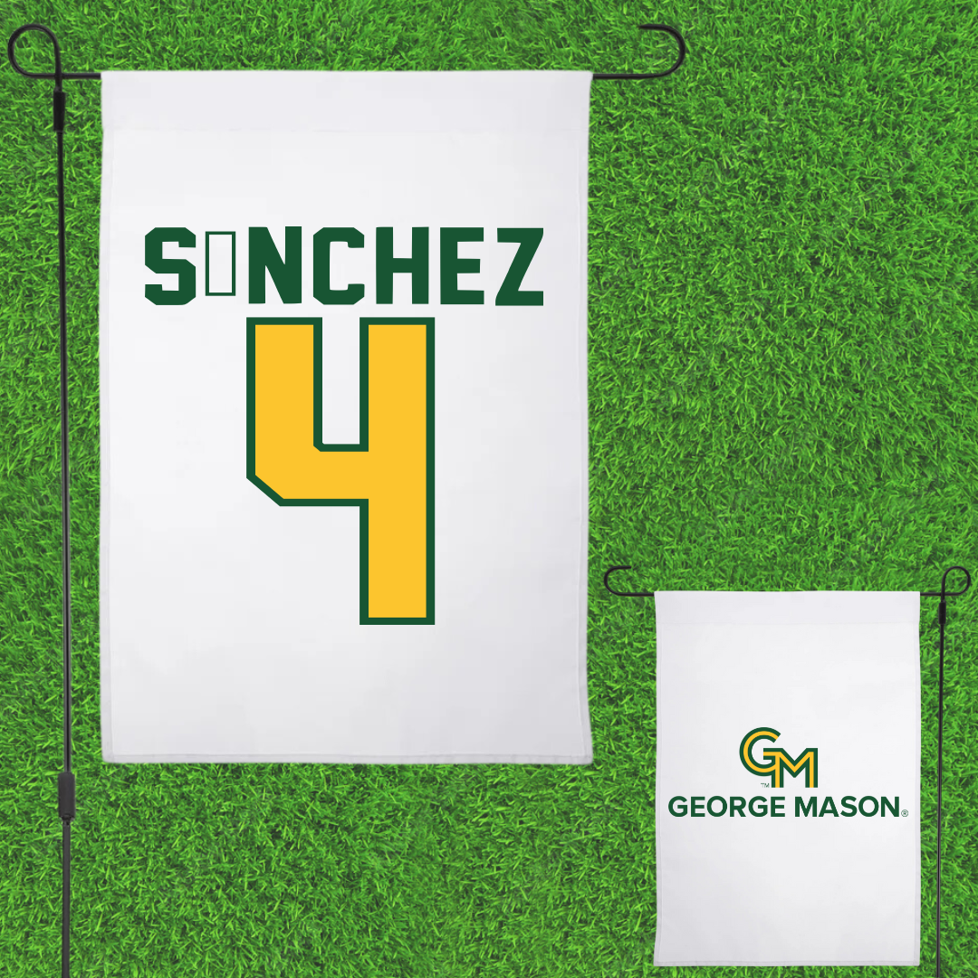 George Mason University Soccer White Garden Flag - #4 Javi Sánchez