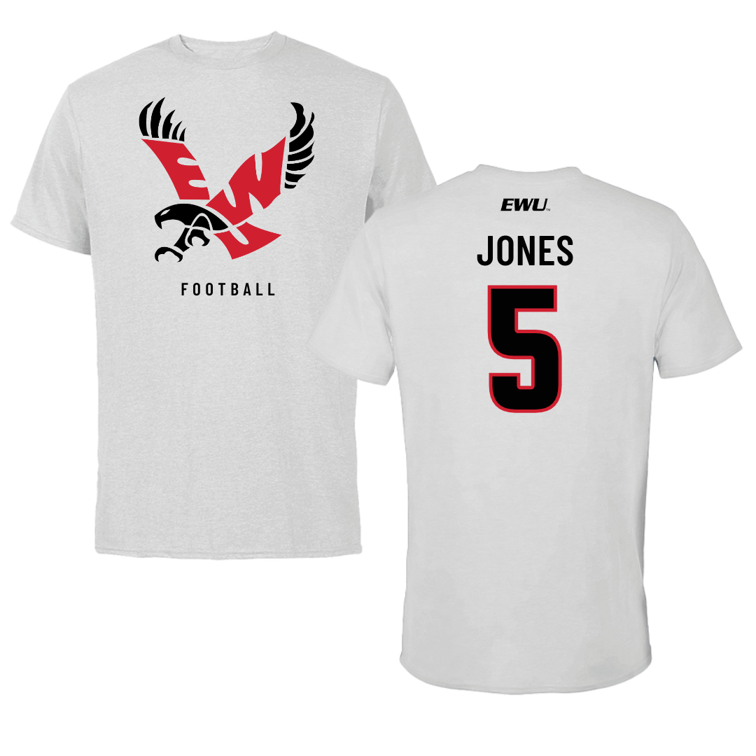 Eastern Washington University Football Light Gray Tee - #5 Zion Jones