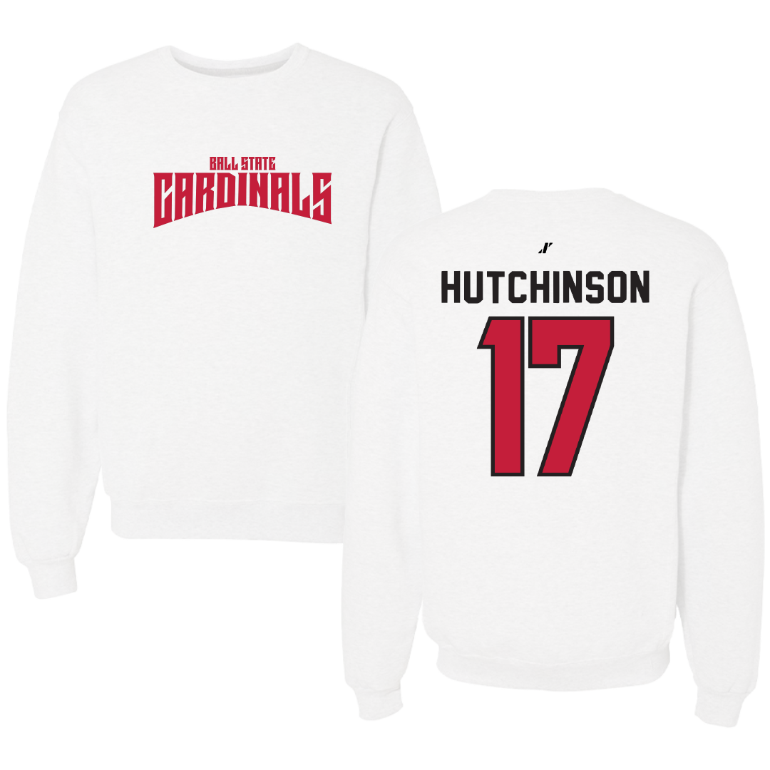 Ball State University Baseball White Classic Crewneck - #17 Connor Hutchinson