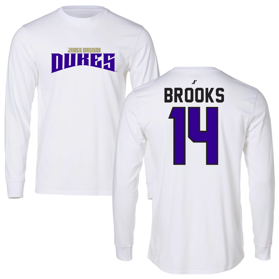 James Madison University Baseball White Classic Long Sleeve - #14 TJ Brooks