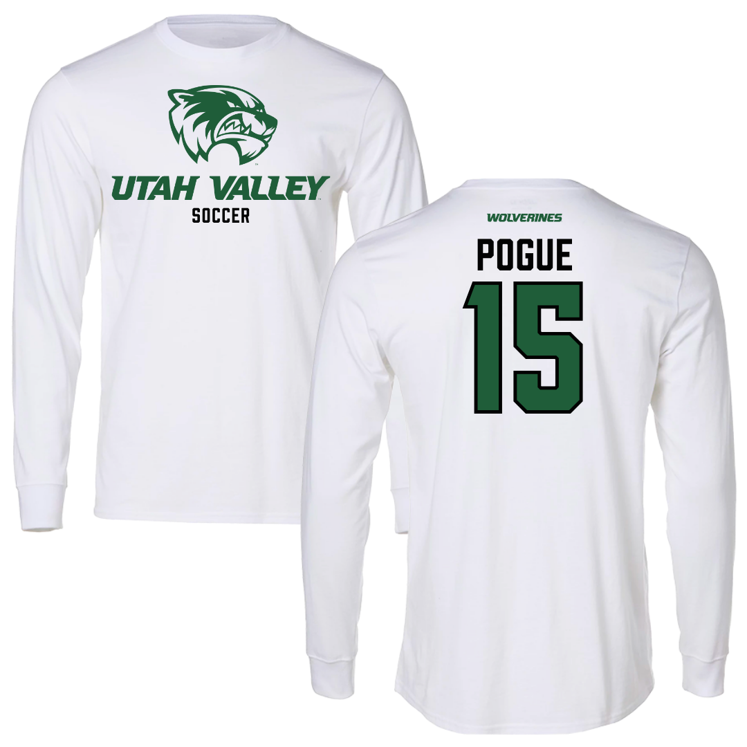 Utah Valley University Soccer White Performance Long Sleeve - #15 Noah Pogue