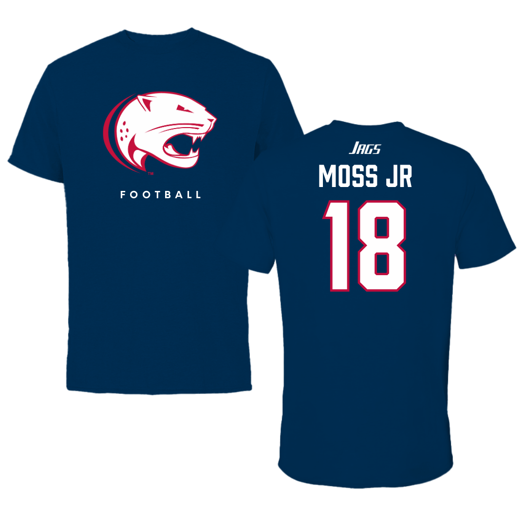 University of South Alabama Football Navy Performance Tee - #18 RJ Moss Jr