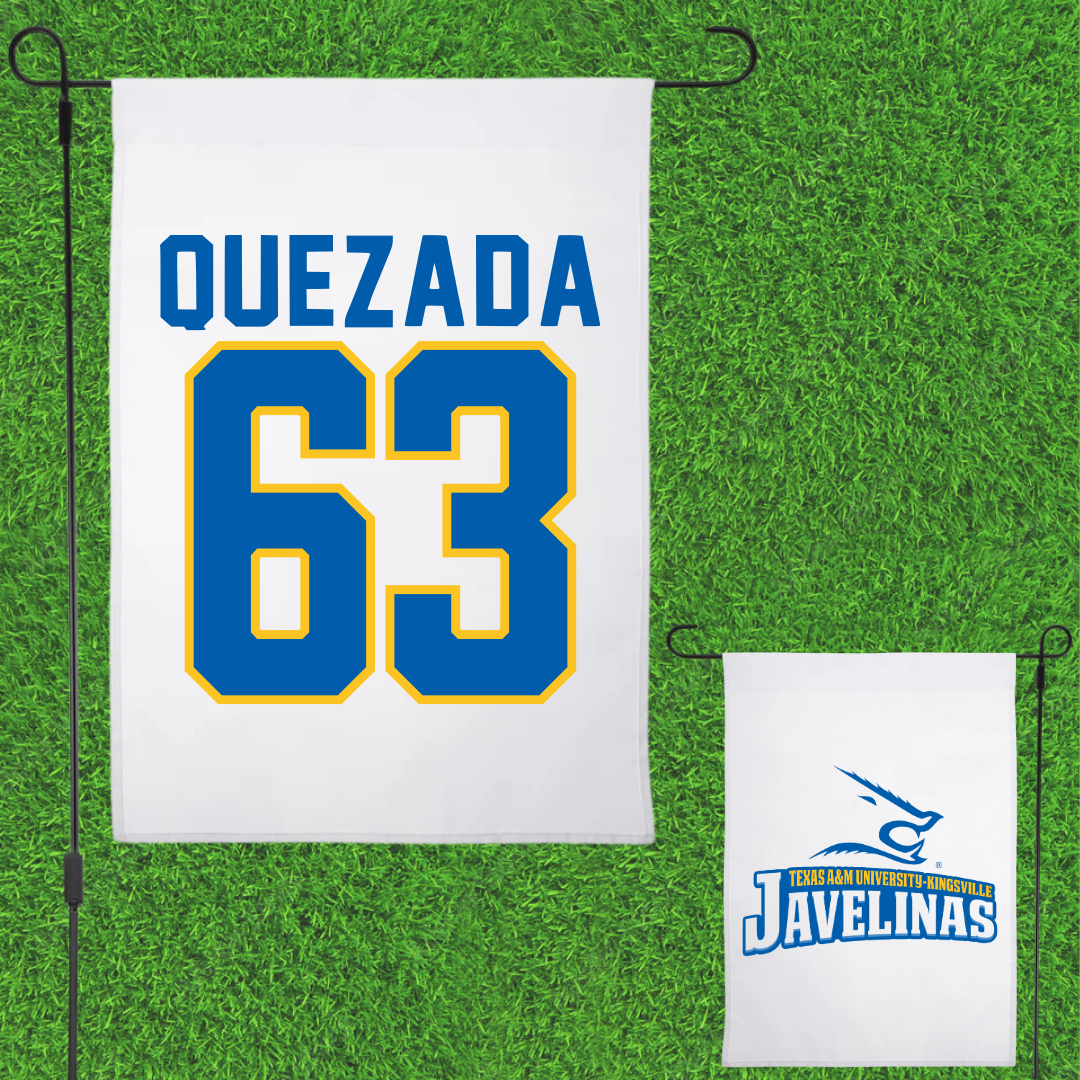 Texas A&M University-Kingsville Football White Garden Flag - #63 Juan Quezada