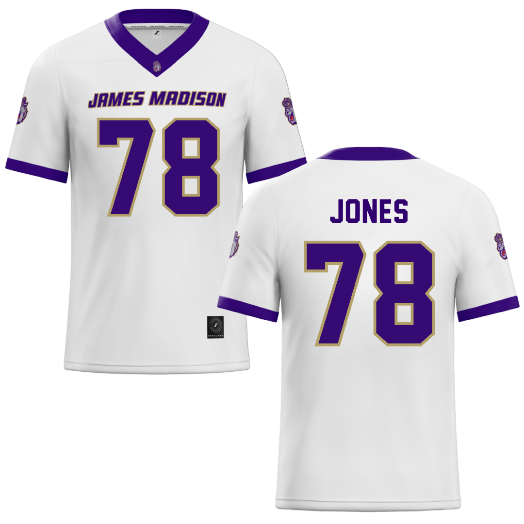 James Madison University White Football Jersey - #78 Cameron Jones