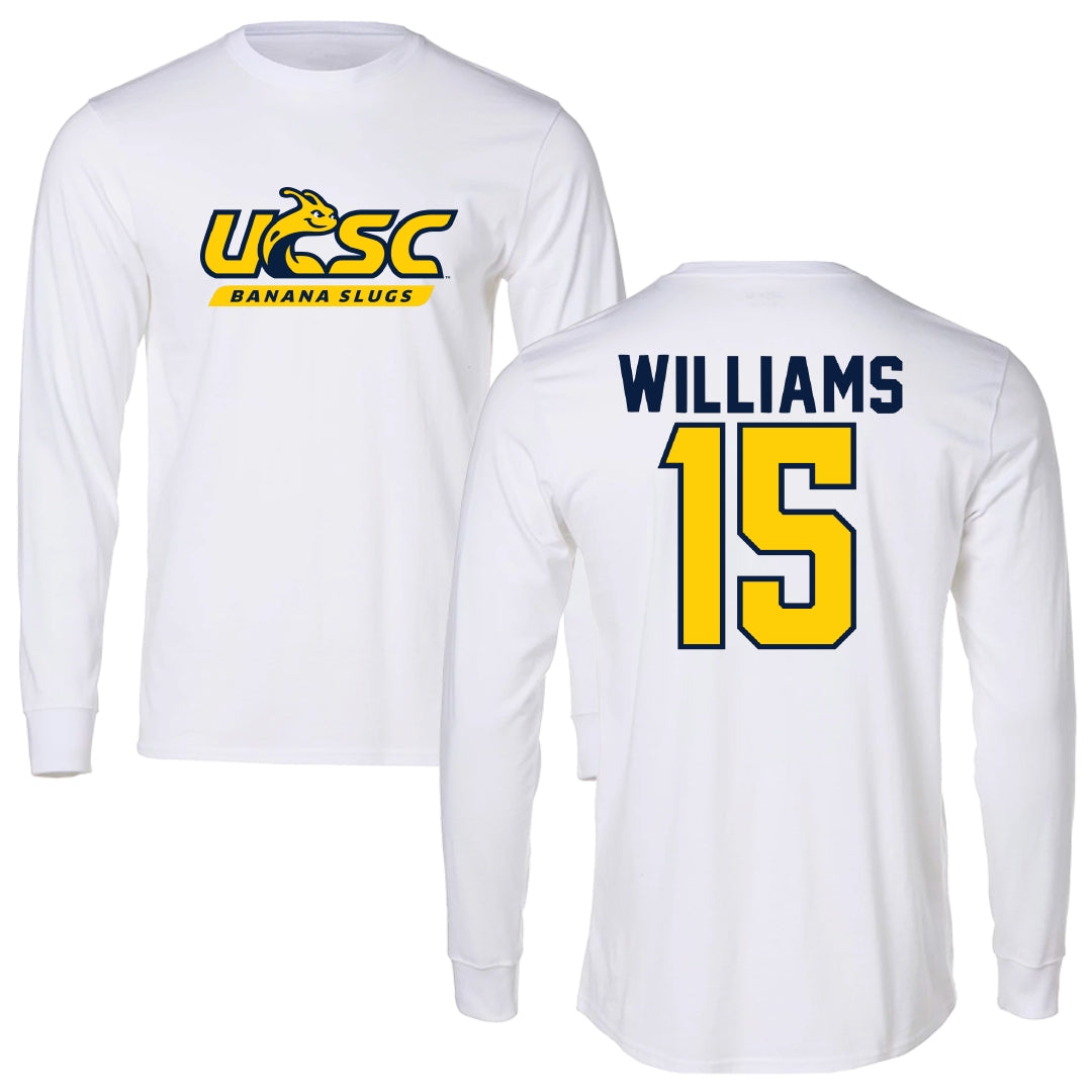 University of California-Santa Cruz Volleyball White Performance Long Sleeve - #15 Ryan Williams