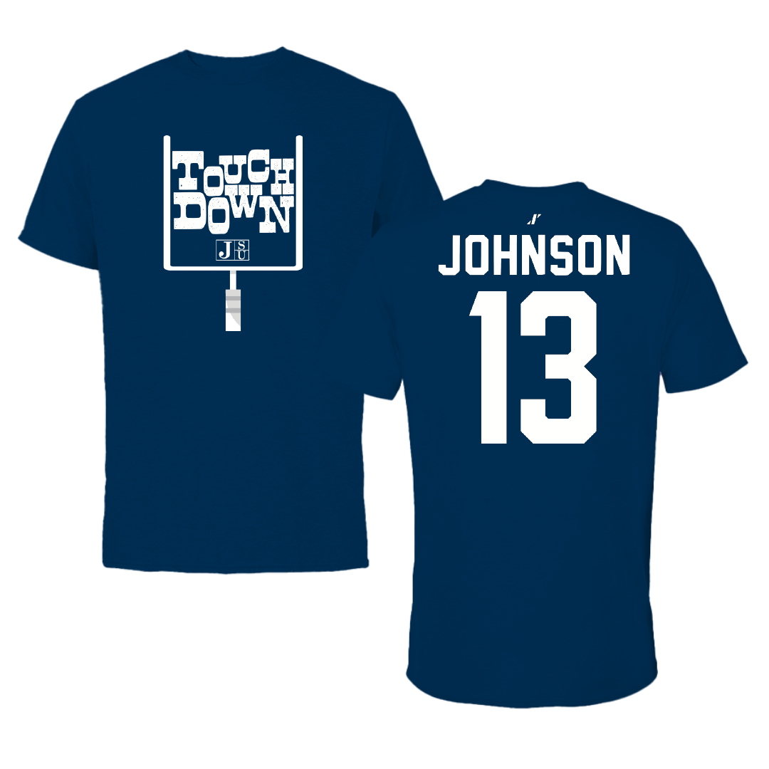 Jackson State University Football Navy Touchdown Tee - #13 Brandon Johnson