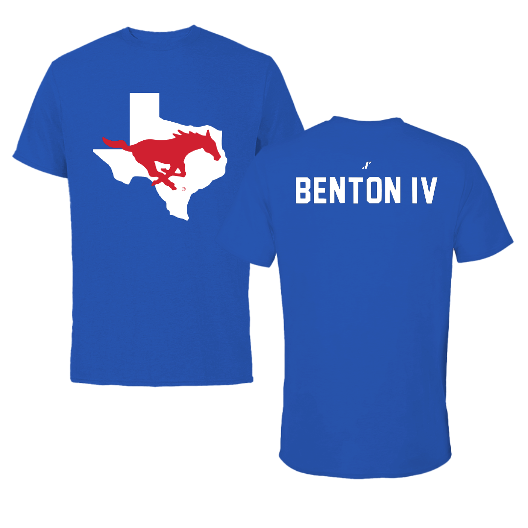Southern Methodist University Football Blue State Performance Tee - #48 Will Benton IV