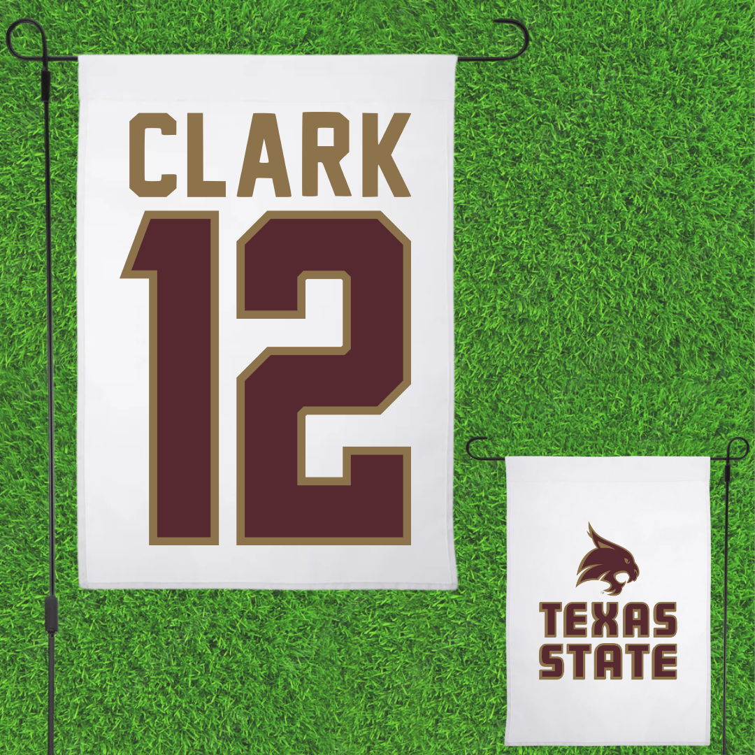 Texas State University Volleyball White Garden Flag - #12 Alyssa Clark