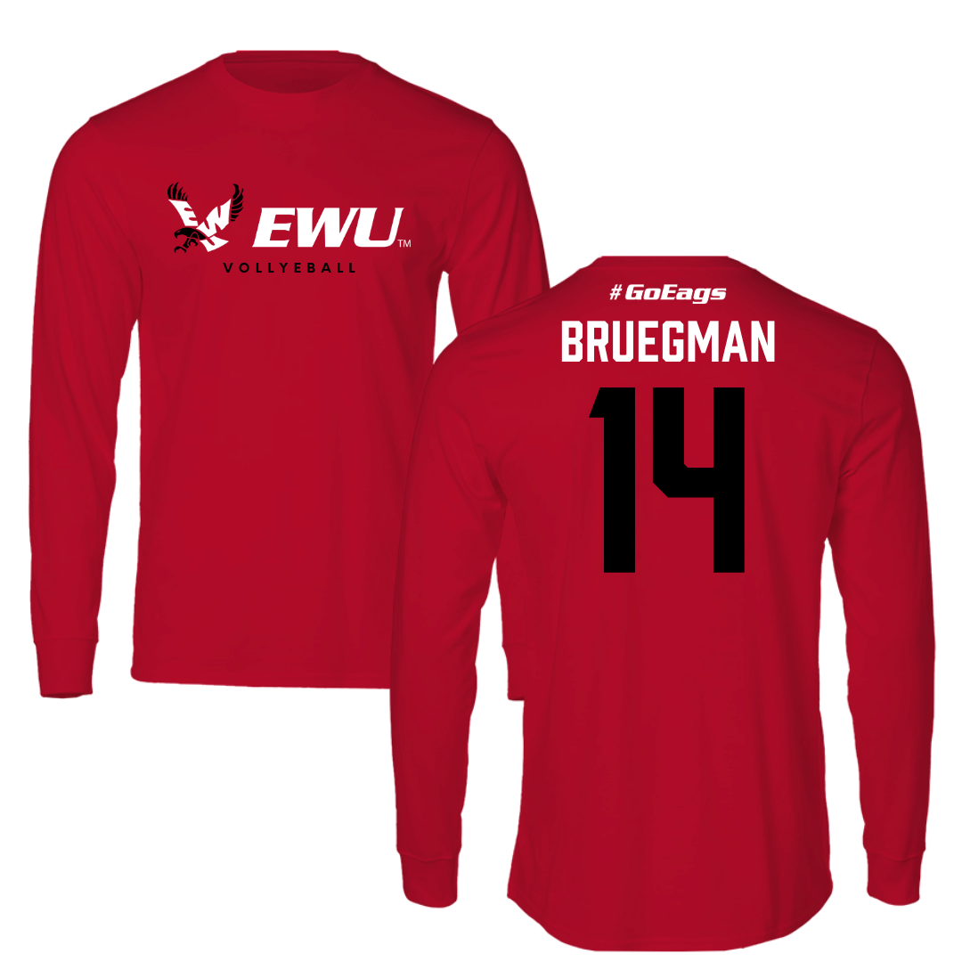 Eastern Washington University Volleyball Red Performance Long Sleeve - #14 Elle Bruegman