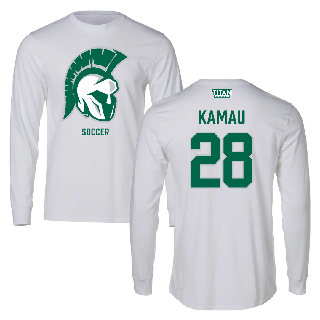 Illinois Wesleyan University Soccer White Long Sleeve - #28 Kalabi Kamau