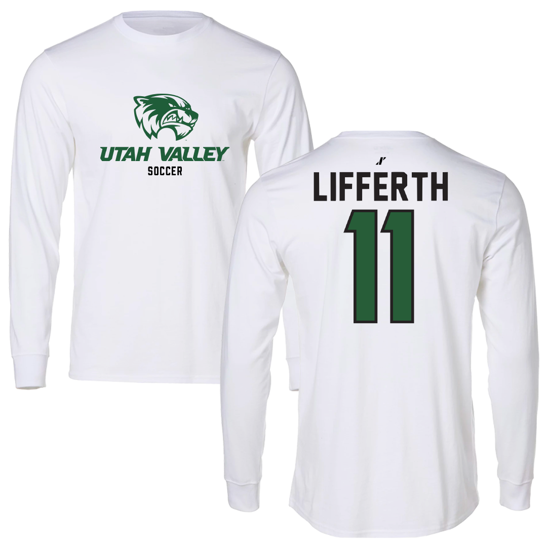Utah Valley University Soccer White Classic Performance Long Sleeve - #11 Zach Lifferth