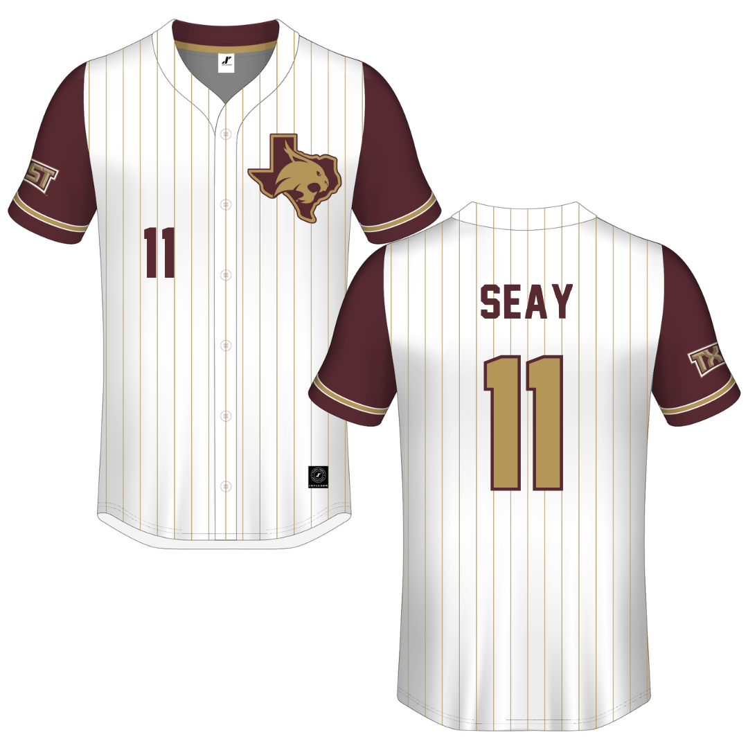 Texas State University White Pinstripe Button-Down Jersey - #11 Taylor Seay
