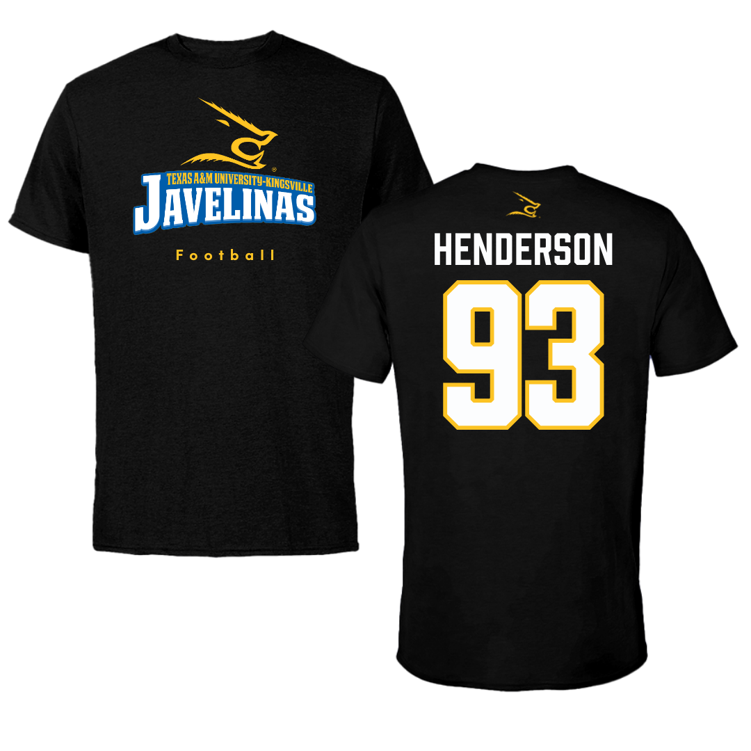 Texas A&M University-Kingsville Football Black Tee - #93 Xavier Henderson