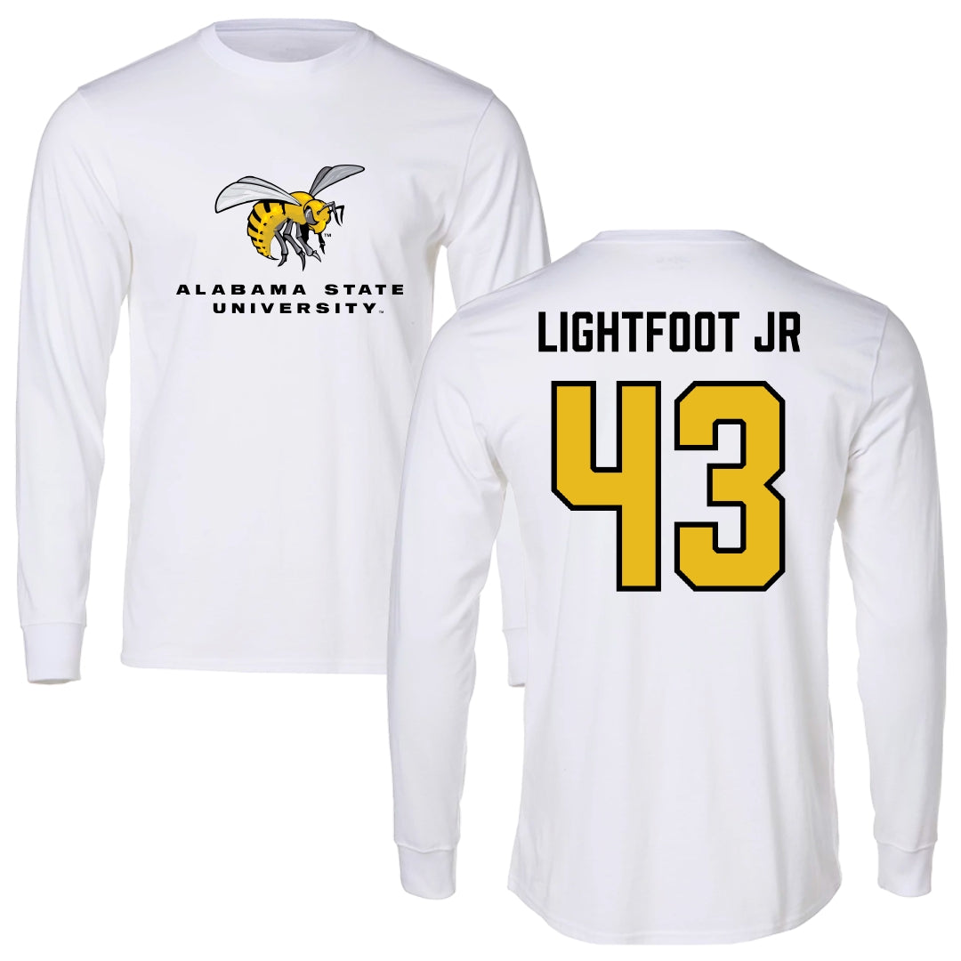 Alabama State University Football White Block Long Sleeve - #43 Terrell Lightfoot Jr