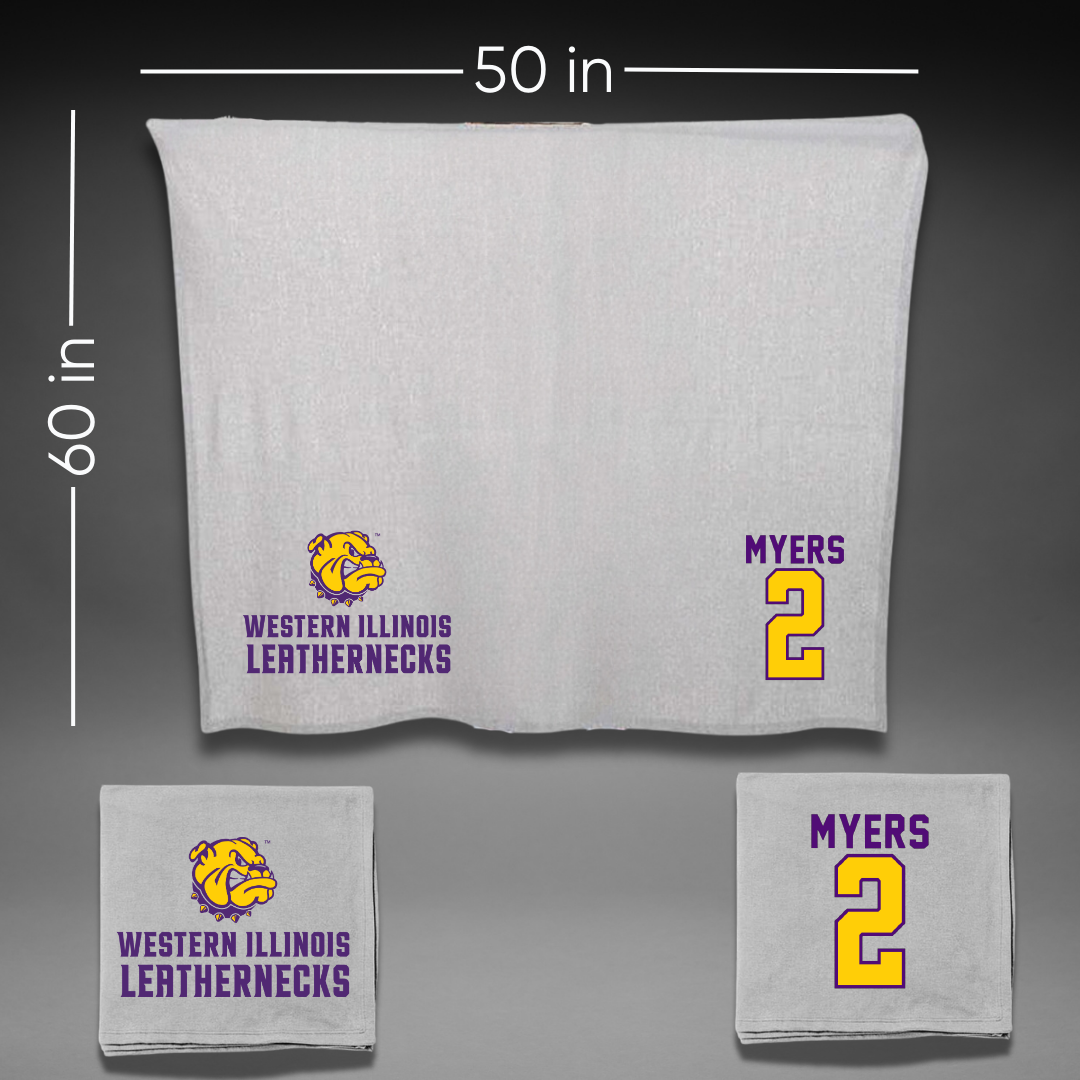 Western Illinois University Basketball Gray Blanket - #2 Ryan Myers