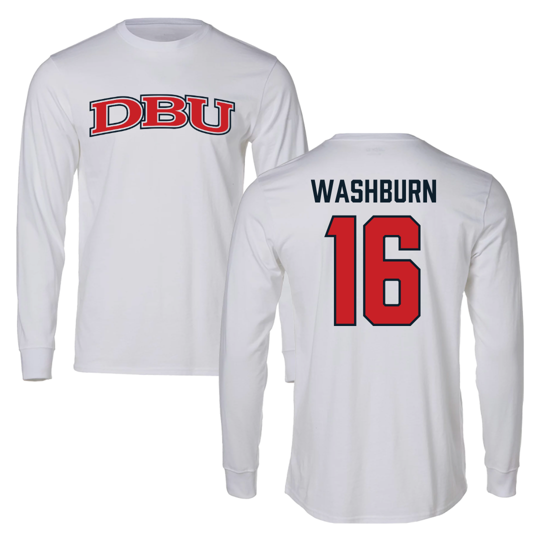 Dallas Baptist University Volleyball White Performance Long Sleeve - #16 Sadie Washburn