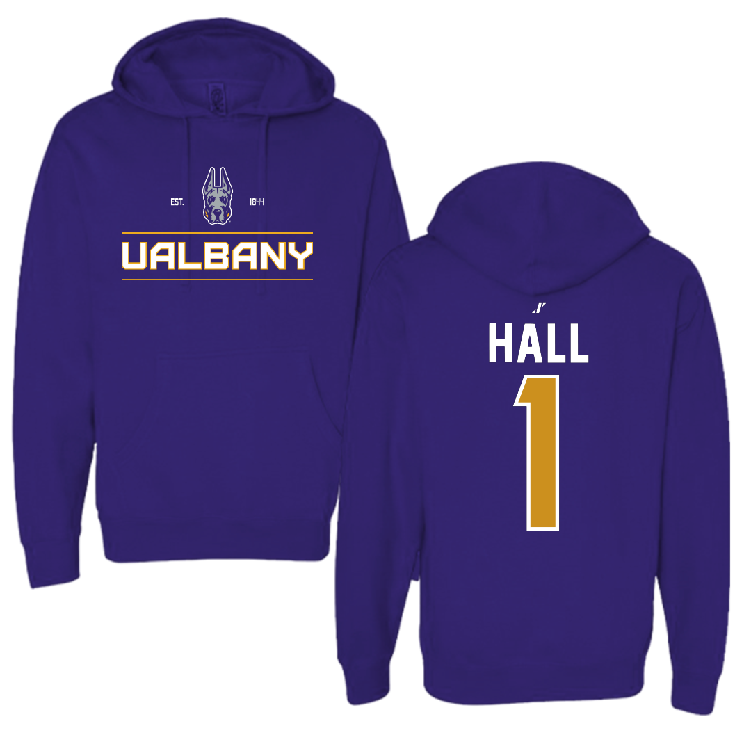 University at Albany Football Purple General Hoodie - #1 Aamir Hall