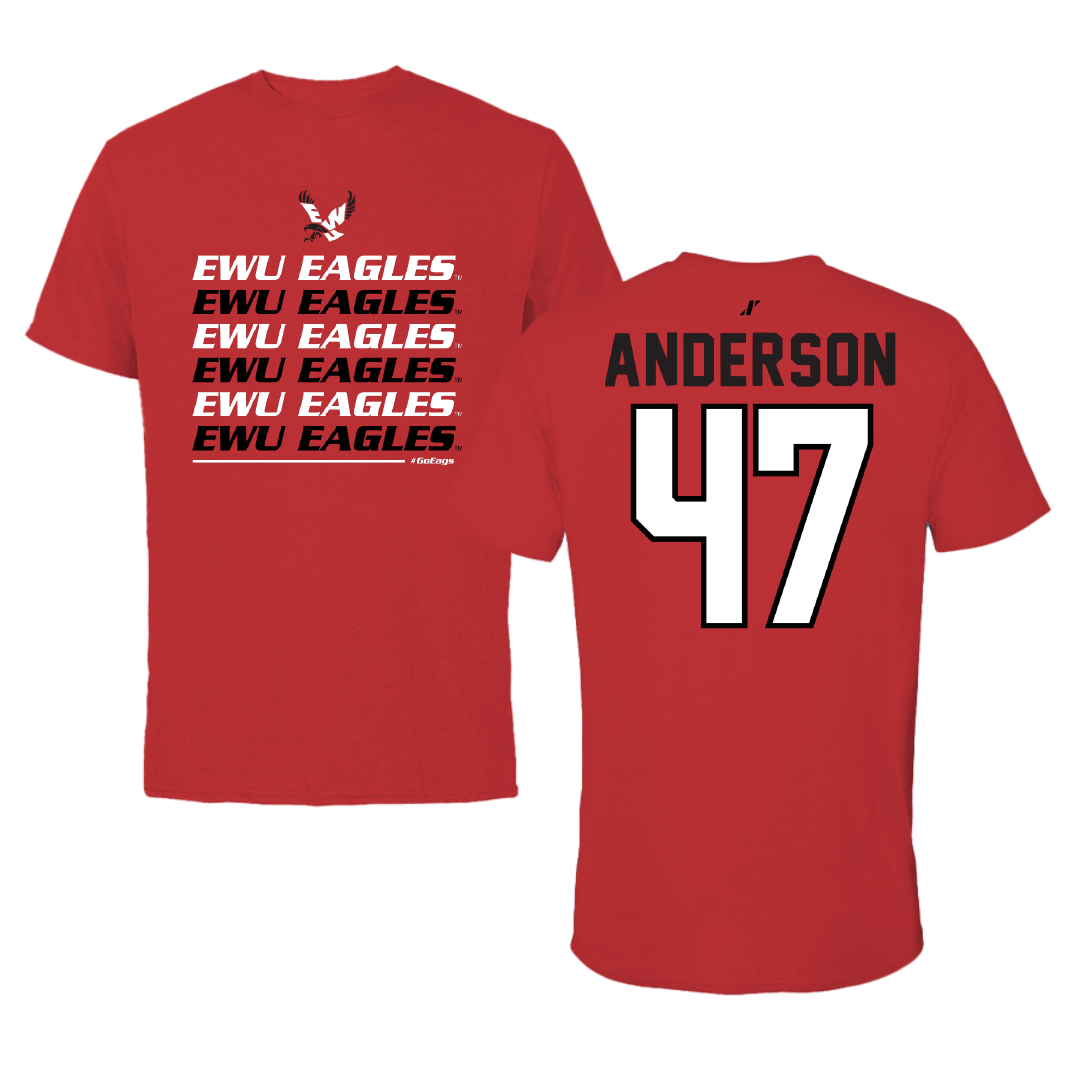 Eastern Washington University Football Red General Performance Tee - #47 Samarai Anderson